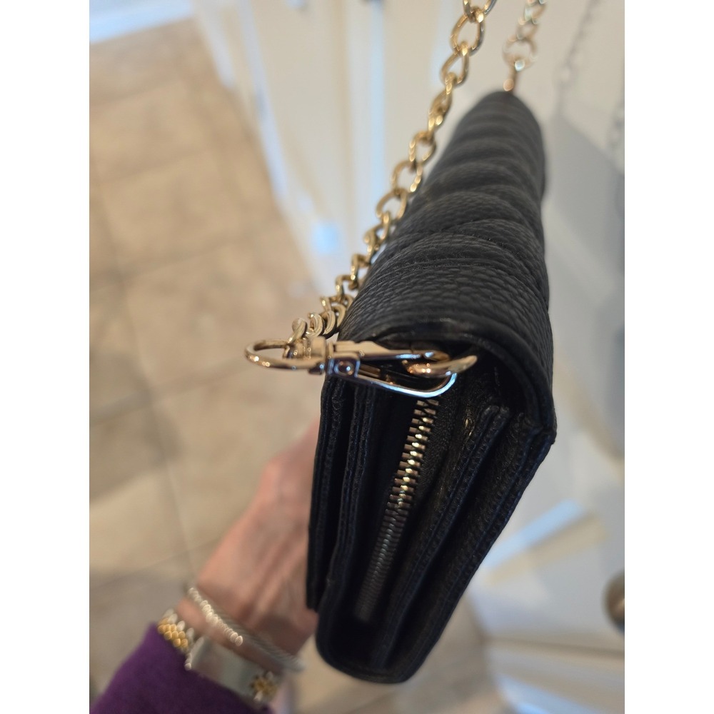 Steve Madden Black Quilted Pebbled Crossbody Wallet on Chain Bag Gold Hardware - Picture 9 of 11